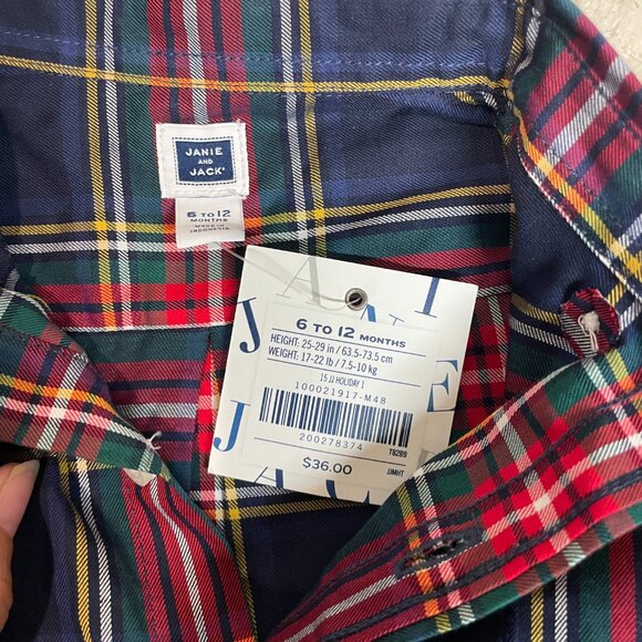 NWT Janie & Jack Infant Boy Tartan Plaid Button Up Long Sleeve Shirt 6-12mos - Picture 6 of 6